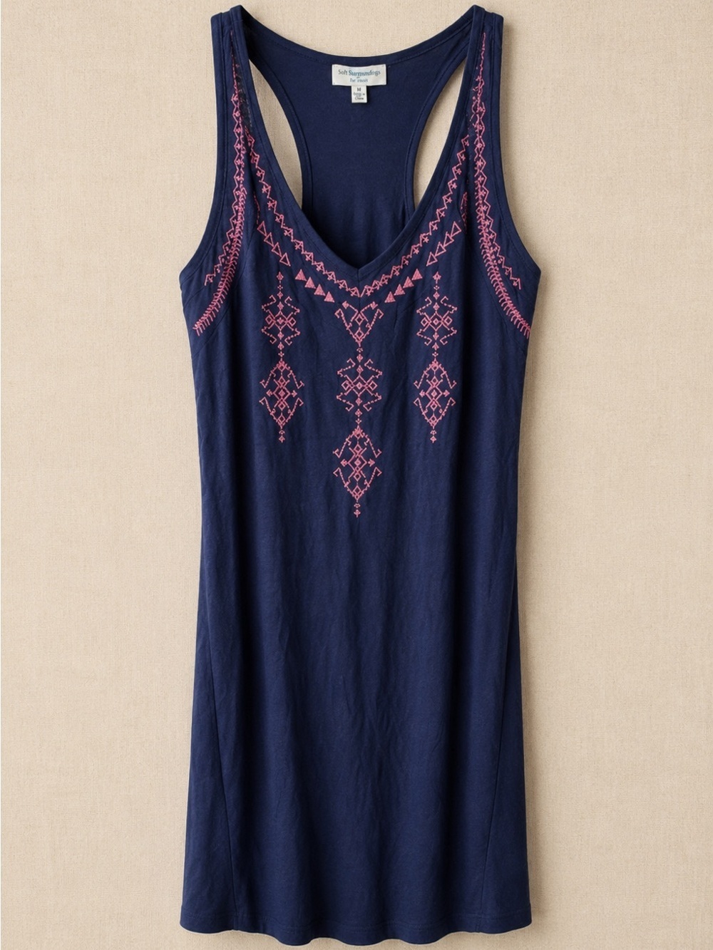 Hayden LA Navy Pink Embroidery Racerback T-Shirt Dress Tunic Top NWT M #1429